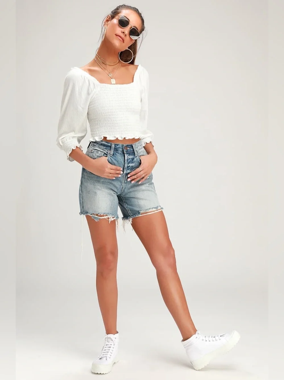Free People Brencye Ivory Smocked Crop Top Size Small